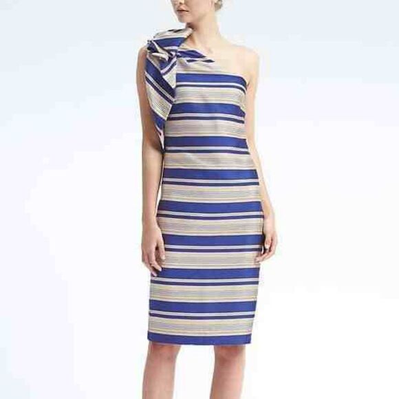 Striped Banana Republic One-Shoulder Bow Dress (NWT) - Picture 1 of 3